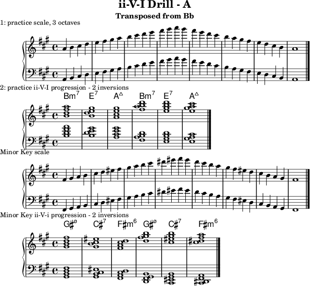 First line of ii-V-I Drill in A