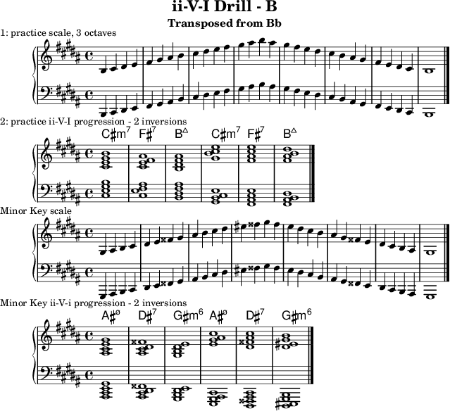 First line of ii-V-I Drill in B