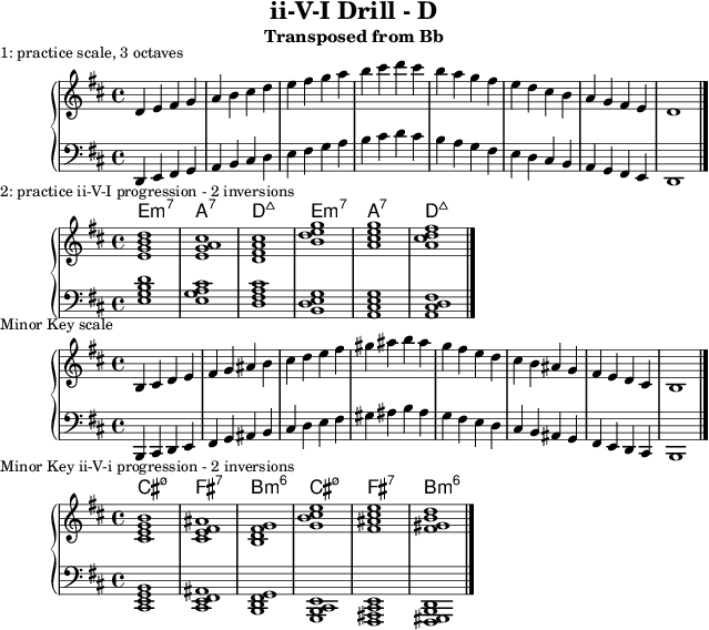 First line of ii-V-I Drill in D