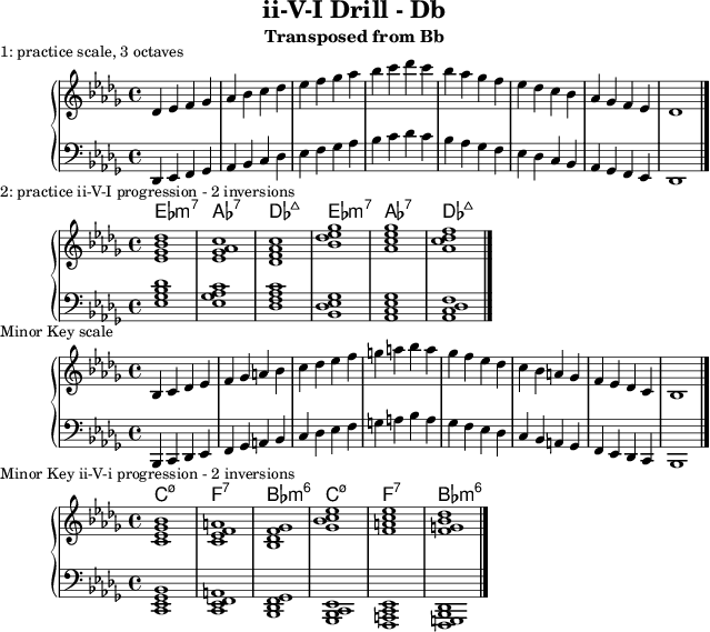 First line of ii-V-I Drill in Db