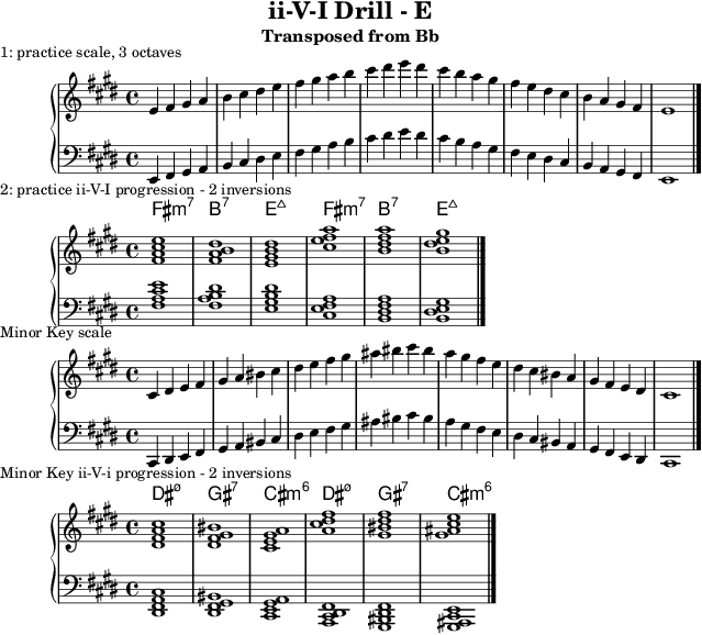 First line of ii-V-I Drill in E